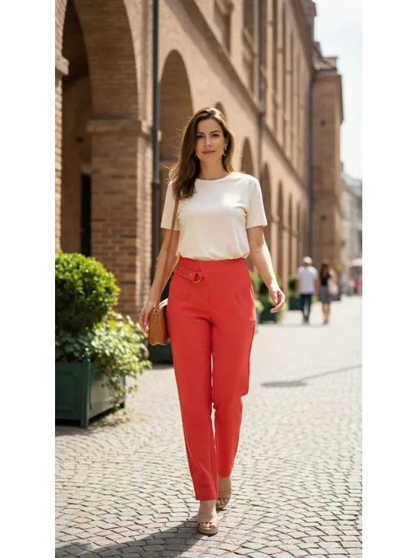 CALÇA ALFAIATARIA LIA VERMELHO CORAL