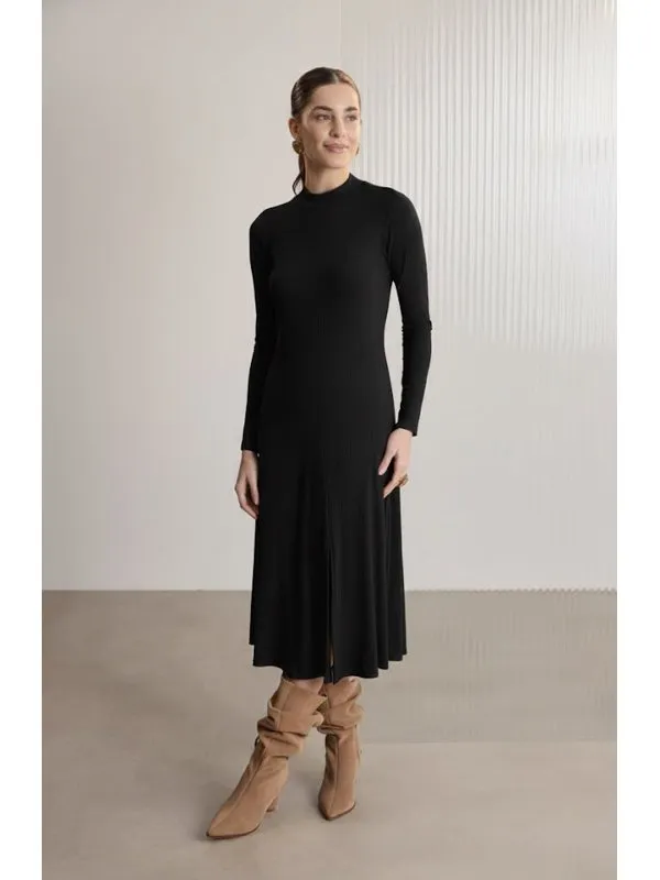 VESTIDO MIDI CANELADO NOIR