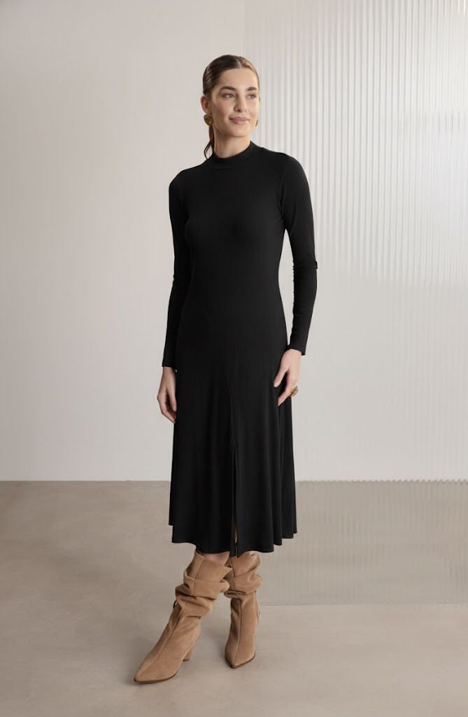 Vestido Midi Canelado Noir
